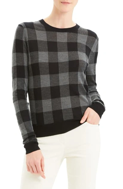 Theory Silk, Cashmere & Wool Buffalo Plaid Crewneck Sweater In Charcoal Multi