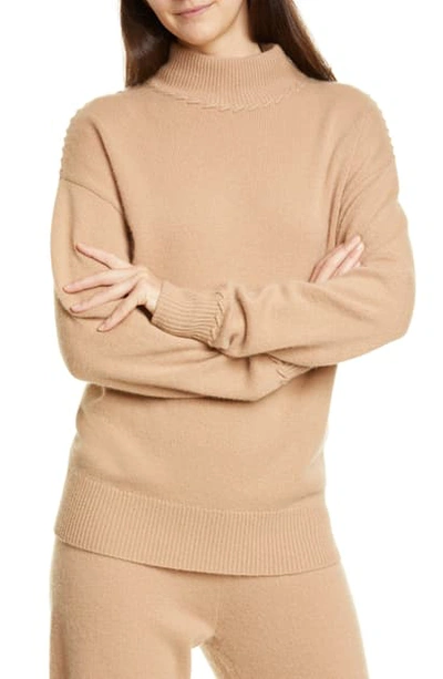 Theory Cashmere Whipstitched Turtleneck Sweater In Camel