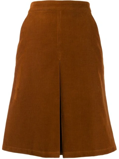 Apc Coco Box-pleated Cotton-blend Corduroy Skirt In Caramel