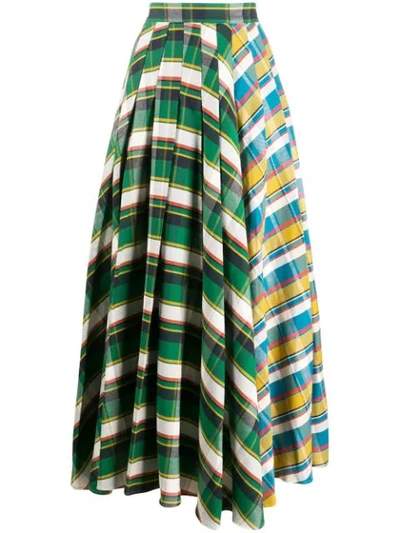 A.w.a.k.e. Duncan Pleated Tartan Cotton Skirt In Green
