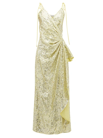 Attico Gathered Sequinned Wrap Dress In Pale Yellow