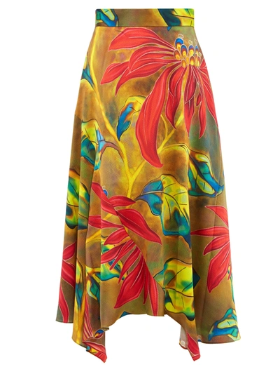 Peter Pilotto Floral High-rise Asymmetric Skirt In Green Multi
