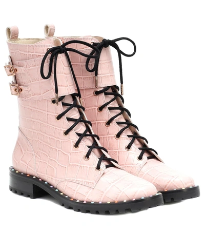Sophia Webster Bessie Crocodile-effect Leather Combat Boots In Pink