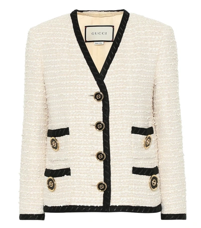Gucci Gg Logo Embossed Jacquard Jacket In White