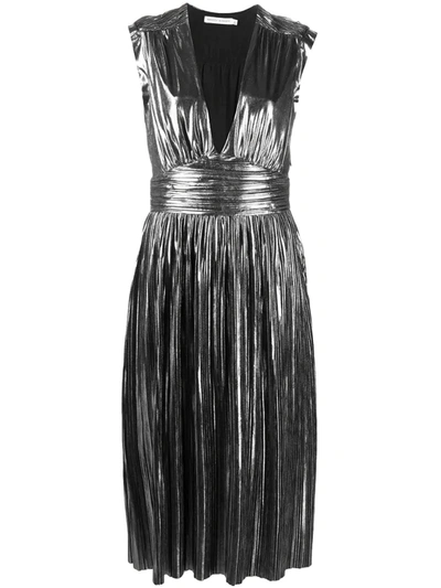 Rebecca Minkoff Briella Metallic Halter Pleated Dress In Silver