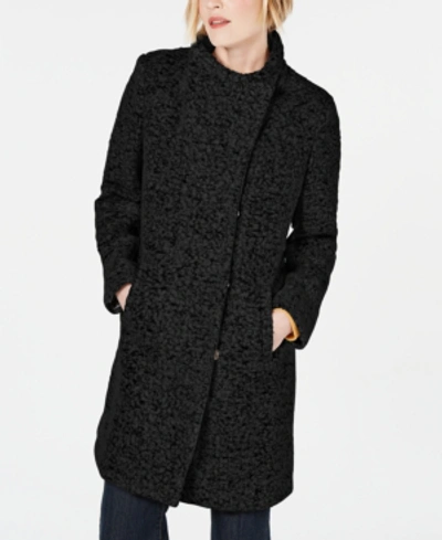 Kenneth Cole Women's Asymmetrical Boucle Walker Coat In Black