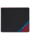 Prada Saffiano Contrasting Panel Wallet In F0xw7 Black+ocean Blue+cerise