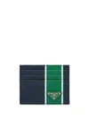 Prada Saffiano Stripe Card Holder In Blau