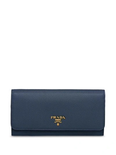 Prada Colour-block Continental Wallet In Blue