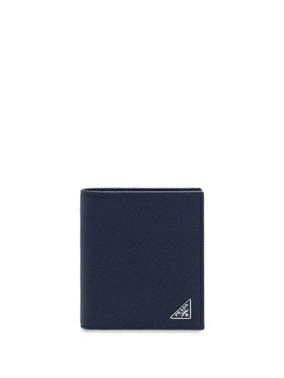 Prada Logo Plaque Bi-fold Wallet In Blue