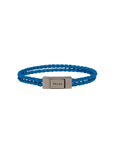 Prada Braided Logo Bracelet In Blue