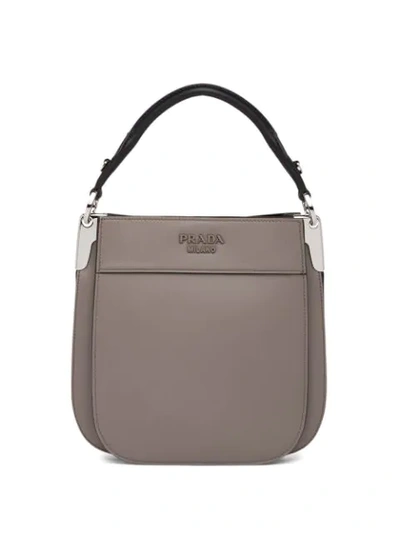 Prada Margit Leather Hobo Bag In Grey