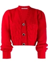 Alessandra Rich Cropped Waved Alpaca Wool Cardigan In Red