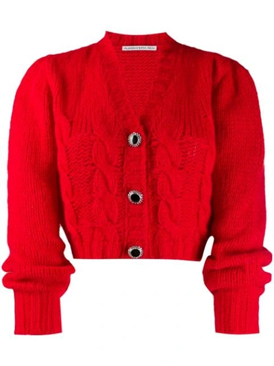 Alessandra Rich Cropped Waved Alpaca Wool Cardigan In Red