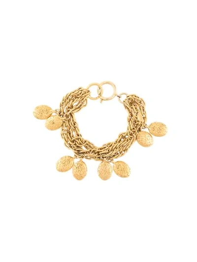 Pre-owned Chanel Oval Logo Charms Chain Bracelet In Gold
