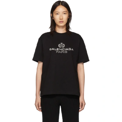Balenciaga Printed Laurel Logo Jersey T-shirt In Black