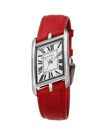 Bruno Magli Sofia 1421 Stainless Steel & Italian Leather-strap Watch In Red
