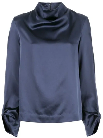 Dion Lee Draped Silk Blouse In Blue