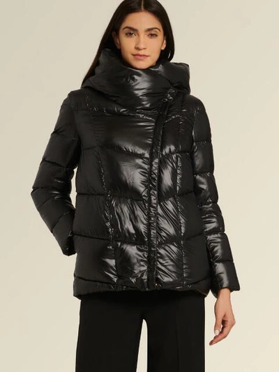 Donna Karan Short Puffer With Oversized Collar In Black