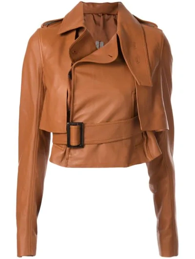 Rick Owens Short Trench Leather Jacket In 173 Rust