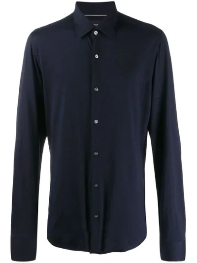 Hugo Boss Plain Fitted Shirt In Blue