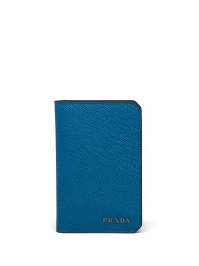 Prada Saffiano Bi-fold Cardholder In Blue