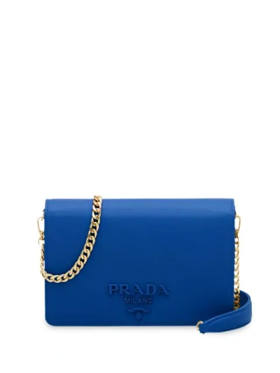 Prada Saffiano Texture Shoulder Bag In Blue