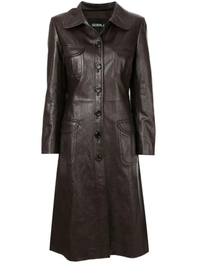 Goen J Geiza Vegan Leather Coat In Brown