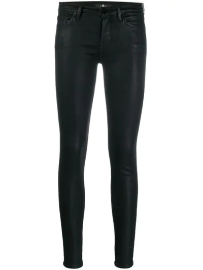 7 For All Mankind Low Rise Coated Skinny Trousers In Black