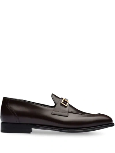 Prada Bright Calf Leather Loafers In Brown