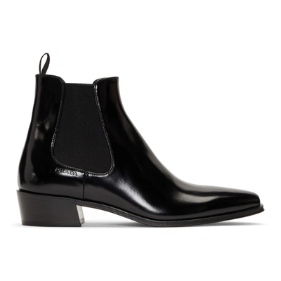 Prada Brushed Calf Leather Booties In Black