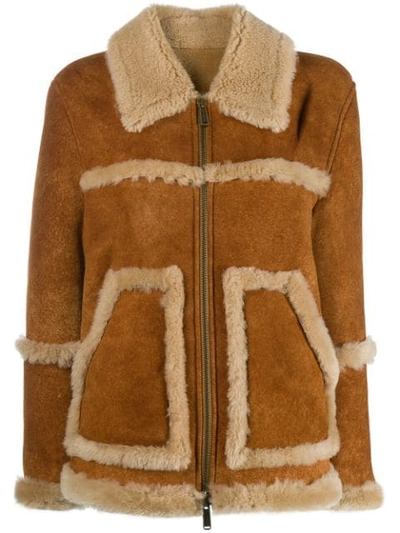 Dsquared2 Shearling-trimmed Jacket In Brown