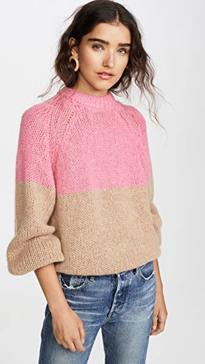 Demylee Imogen Sweater In Hot Pink/camel