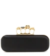 Alexander Mcqueen Skull Four-ring Beaded Leather Long Box Clutch In Black