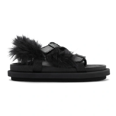 Sacai Faux Fur Buckled Sandals In 001 Black