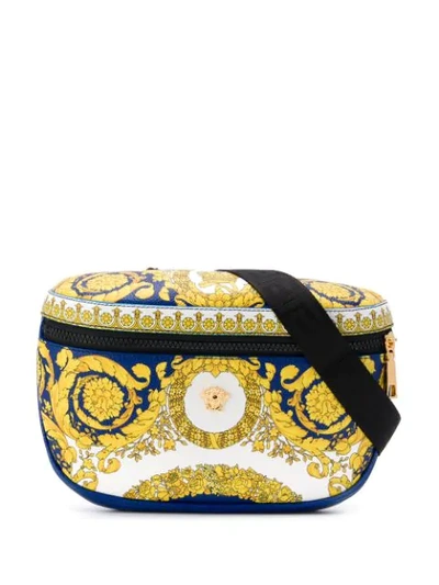 Versace Barocco-print Leather Belt Bag In Blue