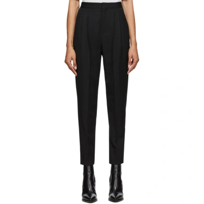 Saint Laurent High Waist Wool Cigarette Trousers In Black