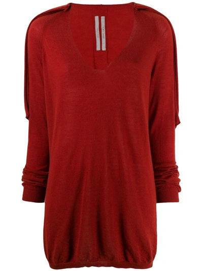 Rick Owens Cashmere V-neck Knitted Sweater In Red