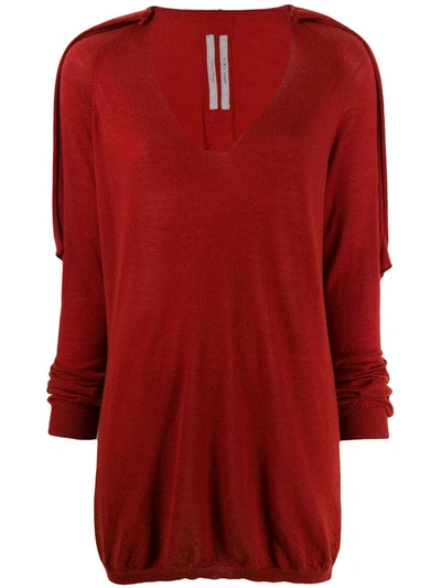 Rick Owens Cashmere V-neck Knitted Jumper In Red