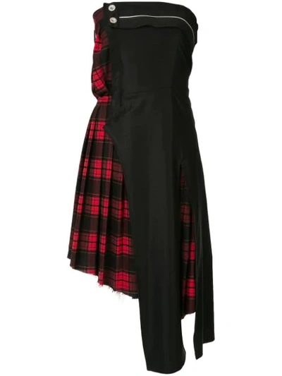 Ben Taverniti Unravel Project Deconstructed Half Tartan Dress In Red