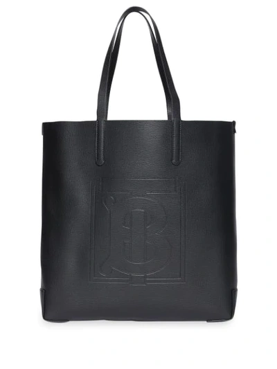 Burberry Large Embossed Monogram Motif Leather Tote In Black