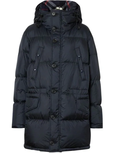 Burberry Cashmere Hooded Puffer Coat In Navy