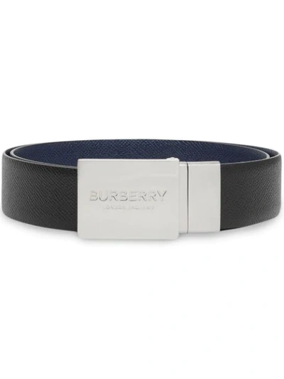 Burberry Reversible Plaque Buckle Grainy Leather Belt In Black