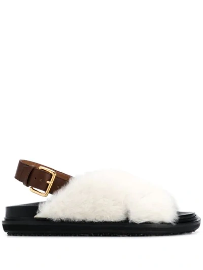 Marni Fussbett Faux Fur Sandals In White