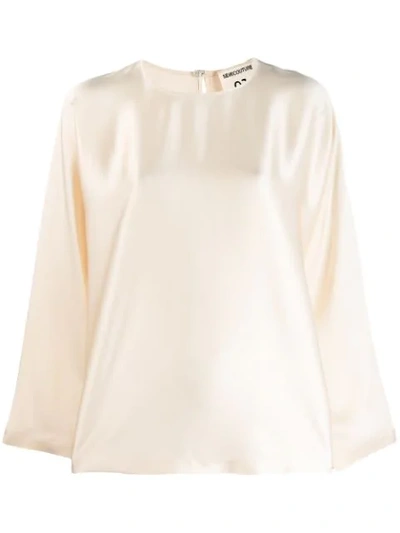 Semicouture Flared Long-sleeve Blouse In Neutrals