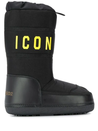 Dsquared2 Printed Detail Snow Boots In Black