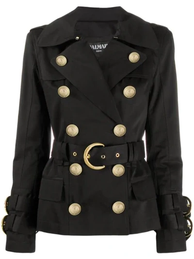 Balmain Double-breasted Belted Jacket In Black