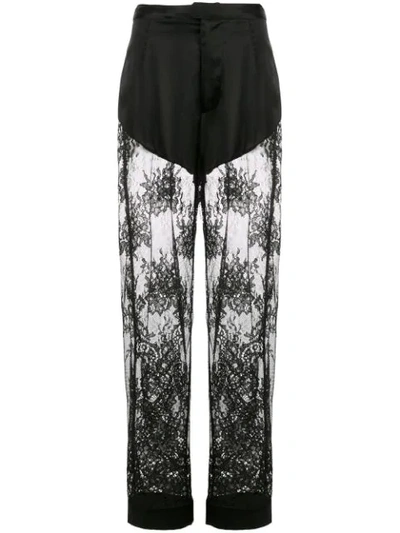 Fleur Du Mal Cillis Silk Lace Pajama Pants In Black