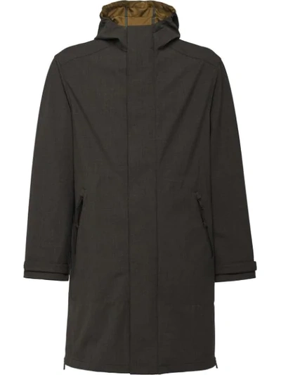 Prada Hooded Midi Raincoat In Grey