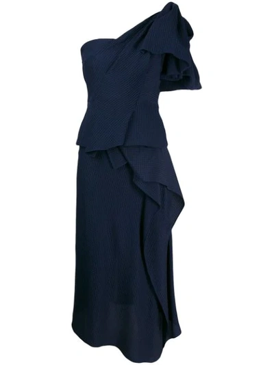 Roland Mouret Toulon Asymmetric Ruffled Top In Blue